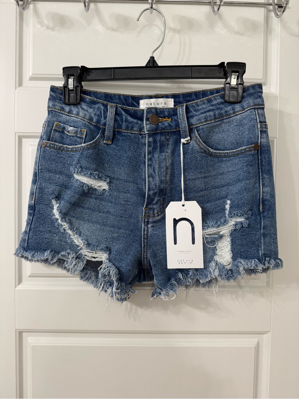 Denim Distressed High-Rise Jean Shorts - Blue